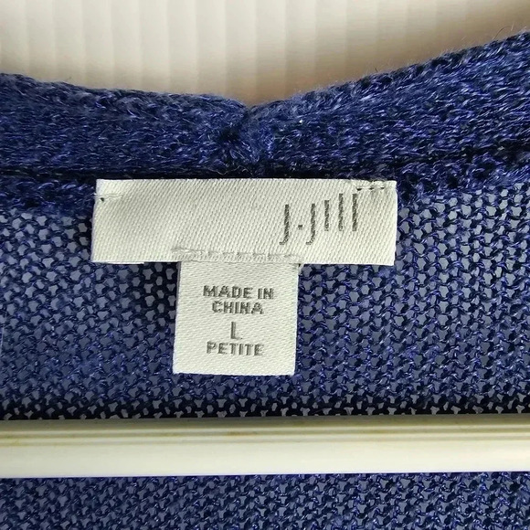 J. Jill Women's  Open Front Long Linen Blend Teal Sweater Size Large Petite - Picture 7 of 9